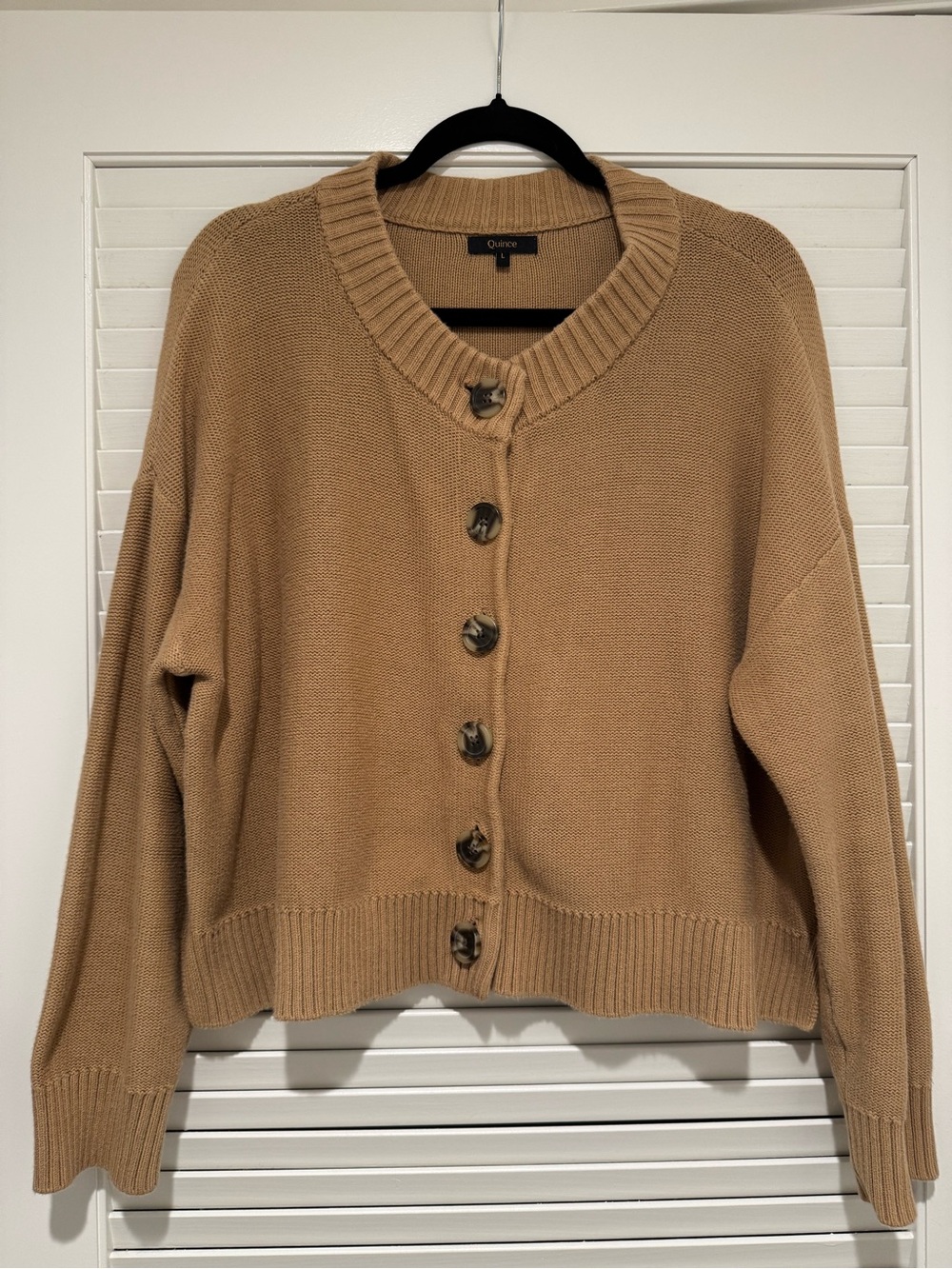 Quince 100% Organic Cotton Cropped Cardigan Sweater Camel Size Large - Picture 7 of 11